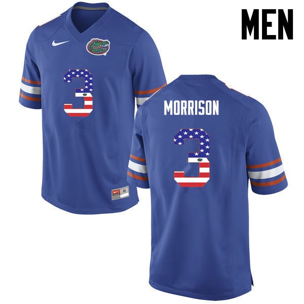Florida Gators Men #3 Antonio Morrison College Football USA Flag Fashion Blue